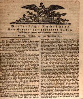 Berlinische Nachrichten von Staats- und gelehrten Sachen Dienstag 12. September 1815