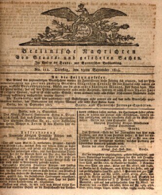 Berlinische Nachrichten von Staats- und gelehrten Sachen Dienstag 19. September 1815