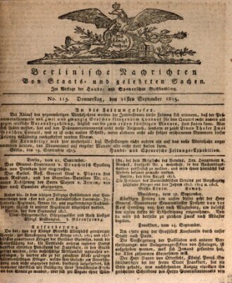 Berlinische Nachrichten von Staats- und gelehrten Sachen Donnerstag 21. September 1815