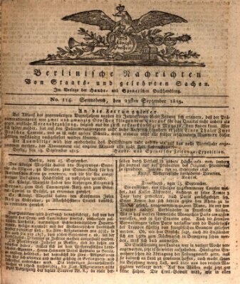 Berlinische Nachrichten von Staats- und gelehrten Sachen Samstag 23. September 1815