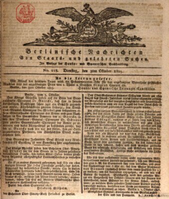 Berlinische Nachrichten von Staats- und gelehrten Sachen Dienstag 3. Oktober 1815