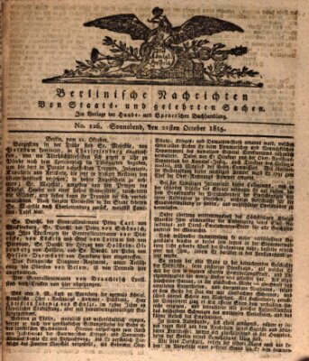 Berlinische Nachrichten von Staats- und gelehrten Sachen Samstag 21. Oktober 1815