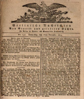 Berlinische Nachrichten von Staats- und gelehrten Sachen Donnerstag 16. November 1815