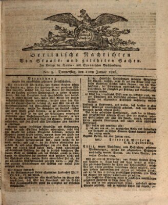 Berlinische Nachrichten von Staats- und gelehrten Sachen Donnerstag 11. Januar 1816