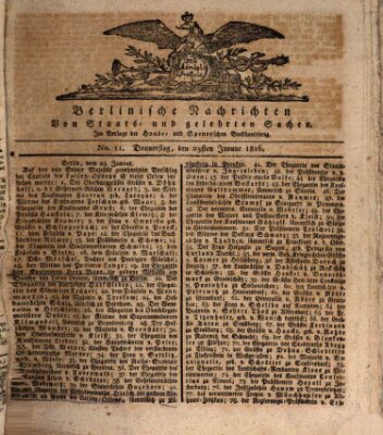 Berlinische Nachrichten von Staats- und gelehrten Sachen Donnerstag 25. Januar 1816