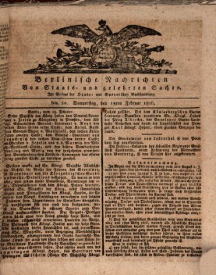 Berlinische Nachrichten von Staats- und gelehrten Sachen Donnerstag 15. Februar 1816