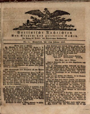 Berlinische Nachrichten von Staats- und gelehrten Sachen Samstag 17. Februar 1816