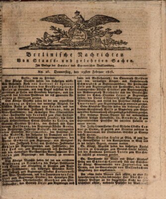 Berlinische Nachrichten von Staats- und gelehrten Sachen Donnerstag 29. Februar 1816