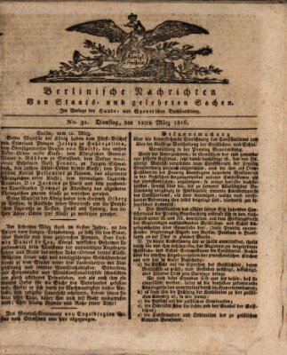 Berlinische Nachrichten von Staats- und gelehrten Sachen Dienstag 12. März 1816