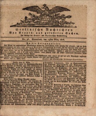 Berlinische Nachrichten von Staats- und gelehrten Sachen Samstag 23. März 1816