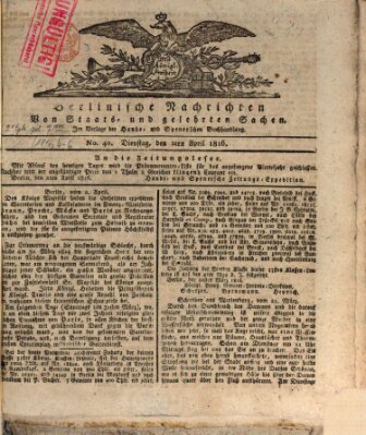 Berlinische Nachrichten von Staats- und gelehrten Sachen Dienstag 2. April 1816