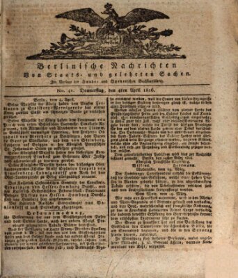 Berlinische Nachrichten von Staats- und gelehrten Sachen Donnerstag 4. April 1816