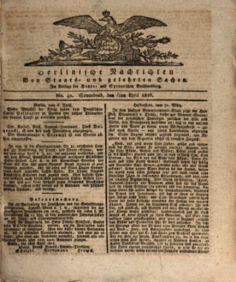 Berlinische Nachrichten von Staats- und gelehrten Sachen Samstag 6. April 1816