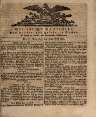 Berlinische Nachrichten von Staats- und gelehrten Sachen Donnerstag 18. April 1816