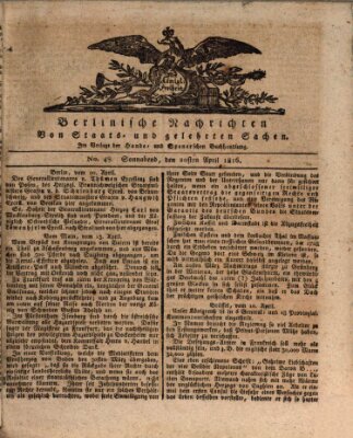 Berlinische Nachrichten von Staats- und gelehrten Sachen Samstag 20. April 1816