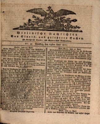 Berlinische Nachrichten von Staats- und gelehrten Sachen Dienstag 23. April 1816