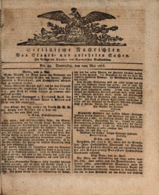 Berlinische Nachrichten von Staats- und gelehrten Sachen Donnerstag 2. Mai 1816