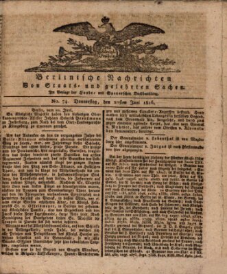 Berlinische Nachrichten von Staats- und gelehrten Sachen Donnerstag 20. Juni 1816