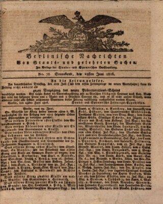 Berlinische Nachrichten von Staats- und gelehrten Sachen Samstag 29. Juni 1816