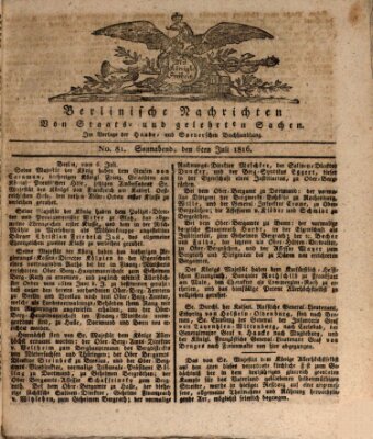 Berlinische Nachrichten von Staats- und gelehrten Sachen Samstag 6. Juli 1816