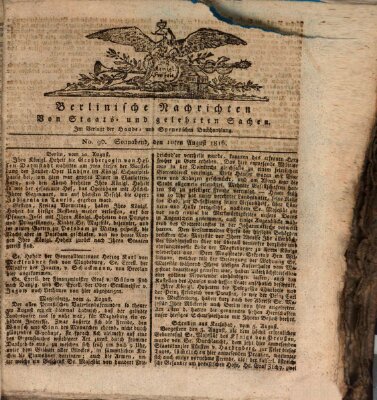 Berlinische Nachrichten von Staats- und gelehrten Sachen Samstag 10. August 1816