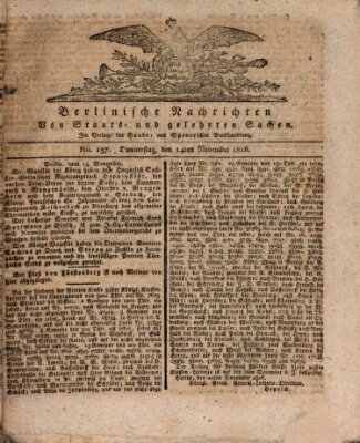 Berlinische Nachrichten von Staats- und gelehrten Sachen Donnerstag 14. November 1816