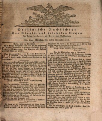 Berlinische Nachrichten von Staats- und gelehrten Sachen Dienstag 19. November 1816