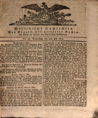 Berlinische Nachrichten von Staats- und gelehrten Sachen Donnerstag 3. Juli 1817