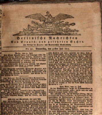 Berlinische Nachrichten von Staats- und gelehrten Sachen Donnerstag 31. Juli 1817