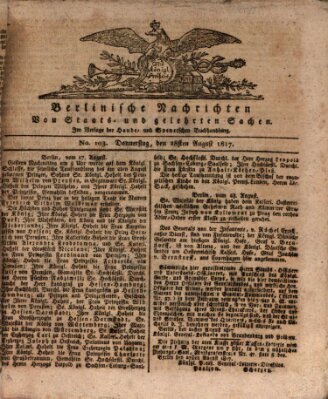 Berlinische Nachrichten von Staats- und gelehrten Sachen Donnerstag 28. August 1817