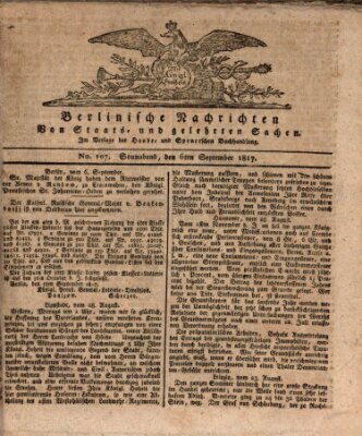 Berlinische Nachrichten von Staats- und gelehrten Sachen Samstag 6. September 1817