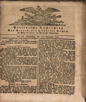 Berlinische Nachrichten von Staats- und gelehrten Sachen Donnerstag 11. September 1817