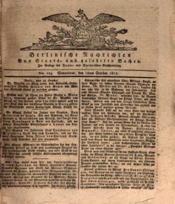 Berlinische Nachrichten von Staats- und gelehrten Sachen Samstag 18. Oktober 1817