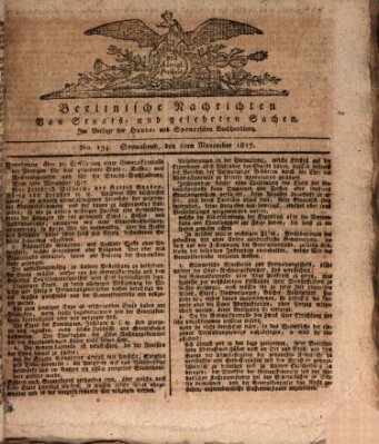 Berlinische Nachrichten von Staats- und gelehrten Sachen Samstag 8. November 1817