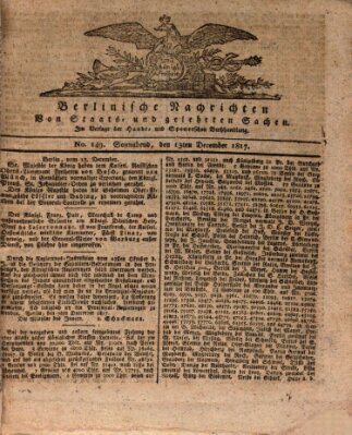 Berlinische Nachrichten von Staats- und gelehrten Sachen Samstag 13. Dezember 1817