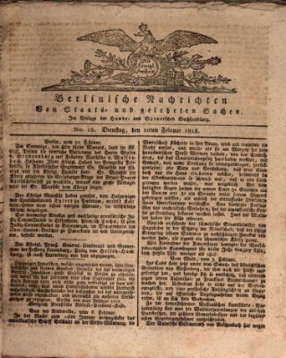 Berlinische Nachrichten von Staats- und gelehrten Sachen Dienstag 10. Februar 1818