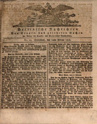 Berlinische Nachrichten von Staats- und gelehrten Sachen Samstag 14. Februar 1818