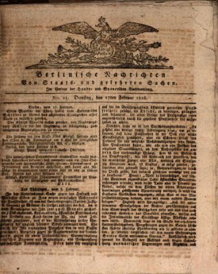 Berlinische Nachrichten von Staats- und gelehrten Sachen Dienstag 17. Februar 1818