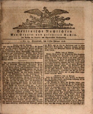 Berlinische Nachrichten von Staats- und gelehrten Sachen Samstag 21. Februar 1818