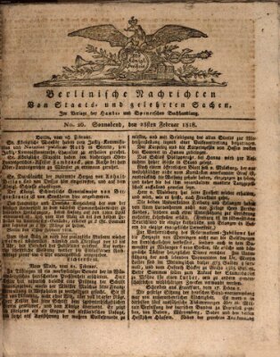 Berlinische Nachrichten von Staats- und gelehrten Sachen Samstag 28. Februar 1818