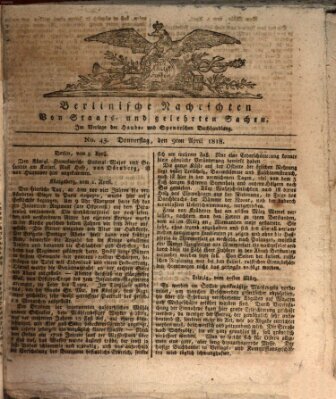 Berlinische Nachrichten von Staats- und gelehrten Sachen Donnerstag 9. April 1818