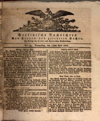 Berlinische Nachrichten von Staats- und gelehrten Sachen Donnerstag 23. April 1818