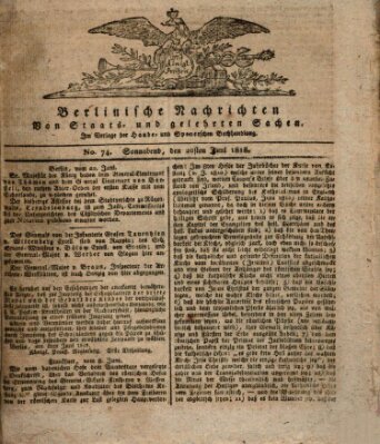 Berlinische Nachrichten von Staats- und gelehrten Sachen Samstag 20. Juni 1818