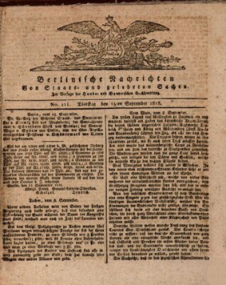 Berlinische Nachrichten von Staats- und gelehrten Sachen Dienstag 15. September 1818