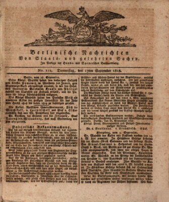 Berlinische Nachrichten von Staats- und gelehrten Sachen Donnerstag 17. September 1818