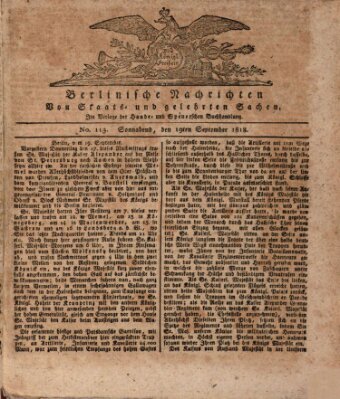 Berlinische Nachrichten von Staats- und gelehrten Sachen Samstag 19. September 1818