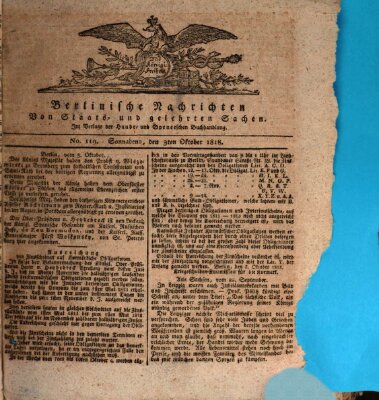 Berlinische Nachrichten von Staats- und gelehrten Sachen Samstag 3. Oktober 1818