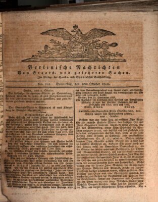 Berlinische Nachrichten von Staats- und gelehrten Sachen Donnerstag 8. Oktober 1818