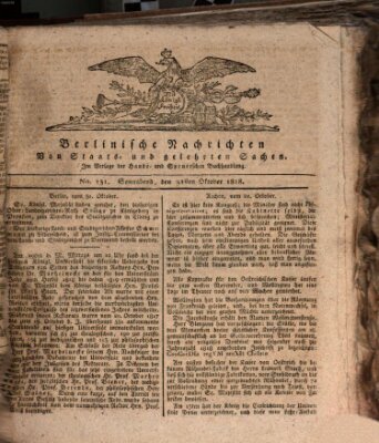 Berlinische Nachrichten von Staats- und gelehrten Sachen Samstag 31. Oktober 1818