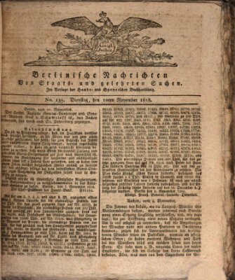 Berlinische Nachrichten von Staats- und gelehrten Sachen Dienstag 10. November 1818